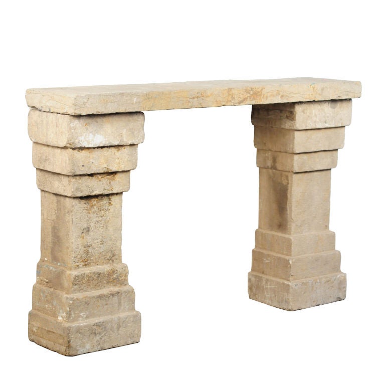 An early 19th century pedestal altar table with solid stone top and carved stepped sides.

Pagoda Red Collection #:  Y145

Keywords:  Table, console, entry, server, sideboard, buffet, credenza, sofa table