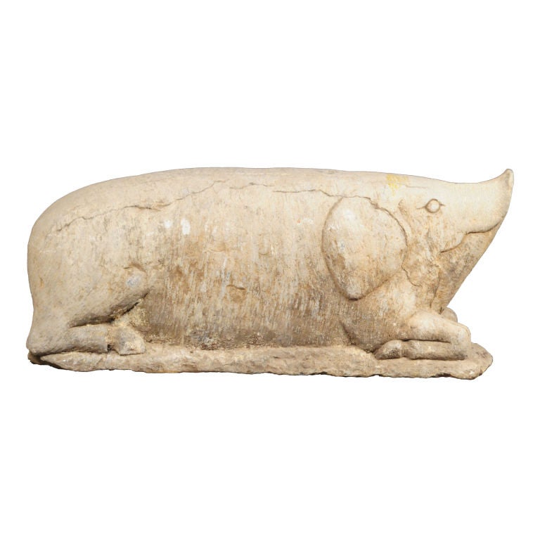 An early 18th century carved limestone kneeling pig, a symbol of fertility and virility in China.<br />
<br />
Pagoda Red Collection #:  Y135<br />
<br />
<br />
Keywords:  Stone, garden, ornament, adornment, outdoor, statue, sculpture
