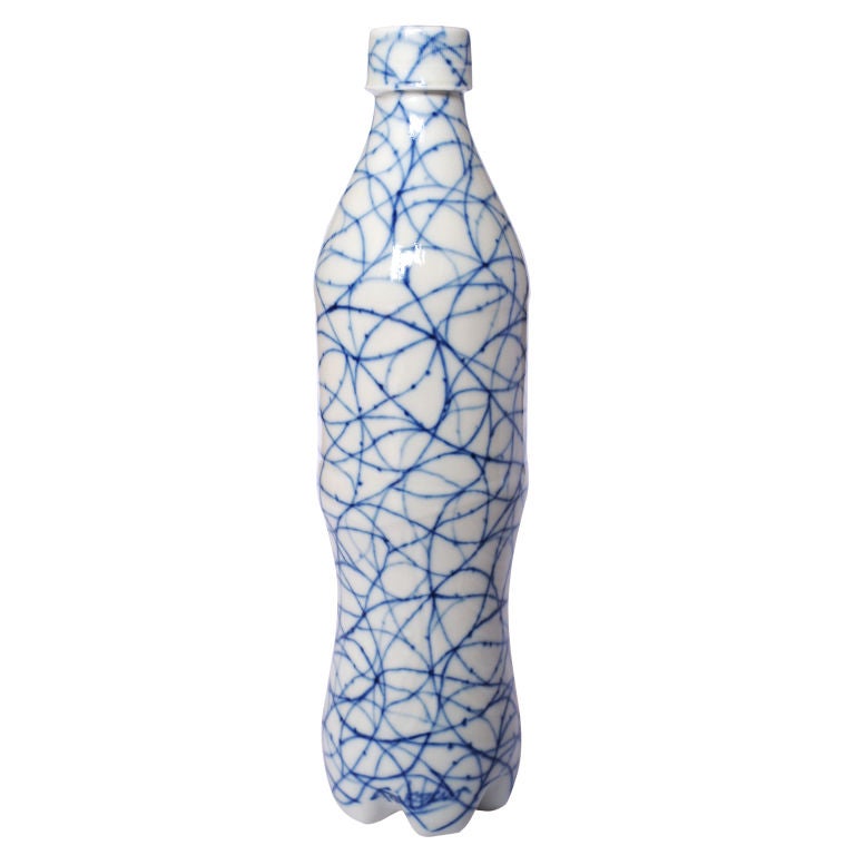 Contemporary Set of Six Blue and White Cola Bottles