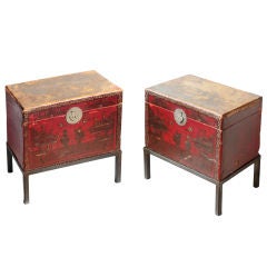 Antique Pair of Trunks on Stands