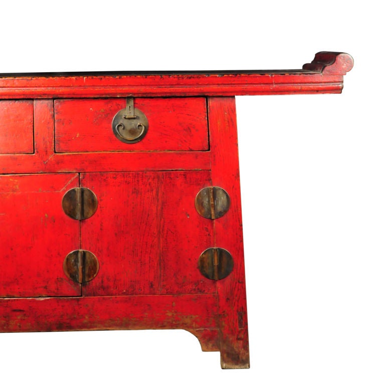 Chinese Red Lacquered Three Drawer Altar