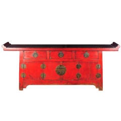 Antique Red Lacquered Three Drawer Altar