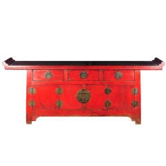 Antique Red Lacquered Three Drawer Altar