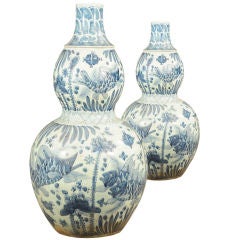 Vintage Pair of Monumental Blue and White Urns