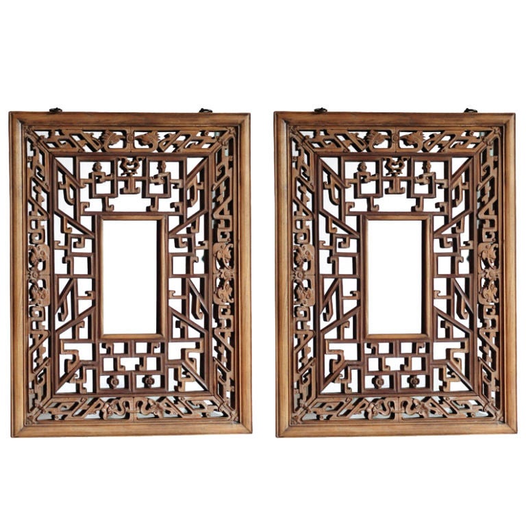 Pair of Window Lattice Panels with Mirrors