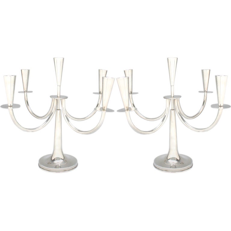 Pair of Sterling  Silver Five Light  Candelabra