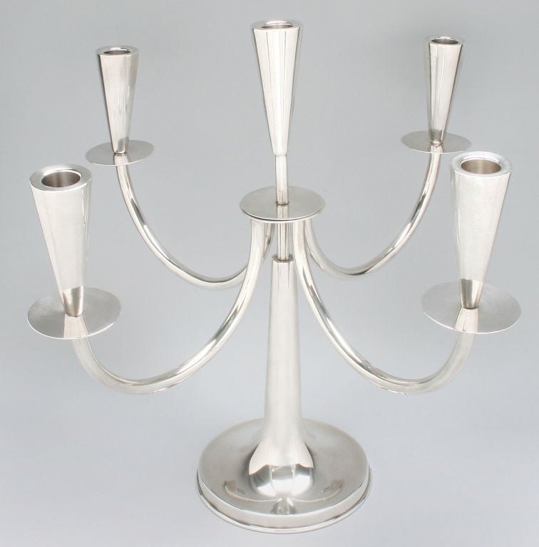 Mexican Pair of Sterling  Silver Five Light  Candelabra