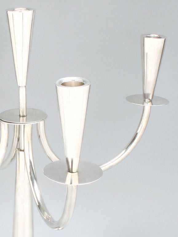 Mid-20th Century Pair of Sterling  Silver Five Light  Candelabra