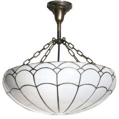 Large Art Deco Leaded White Glass Hanging Fixture