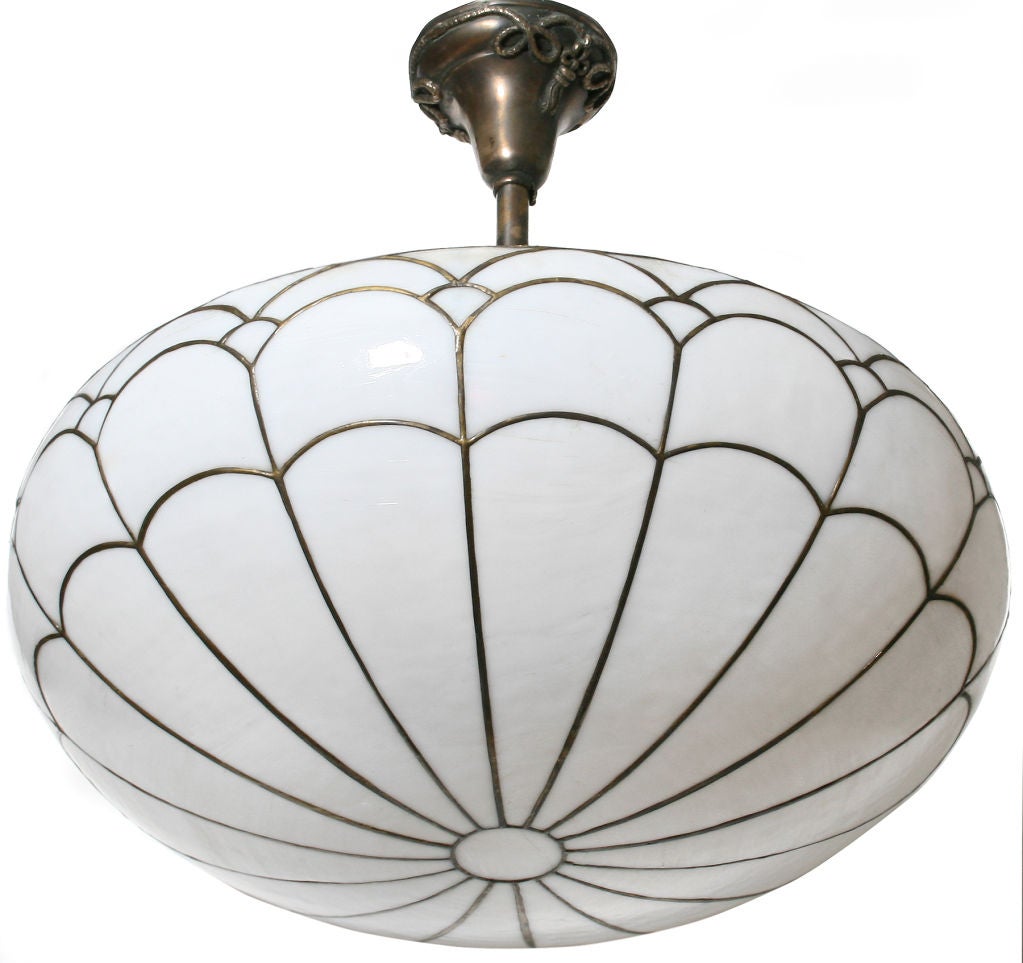 This is a very clean looking hanging fixture...it would be at home in a Deco environment or with different hardware would look great in a more contemporary environment.  The bowl of the lamp is approximately 10 inches high. The total height to the