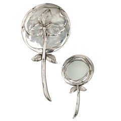 French Silvered Bronze Floral Hand Mirror