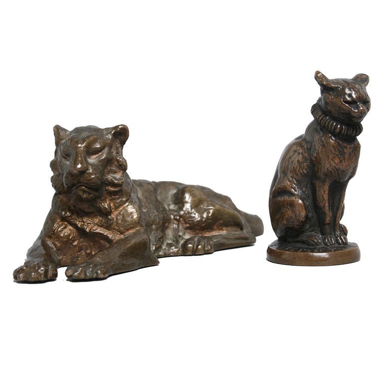 Bronze Tiffany Lion and Fremiet Cat