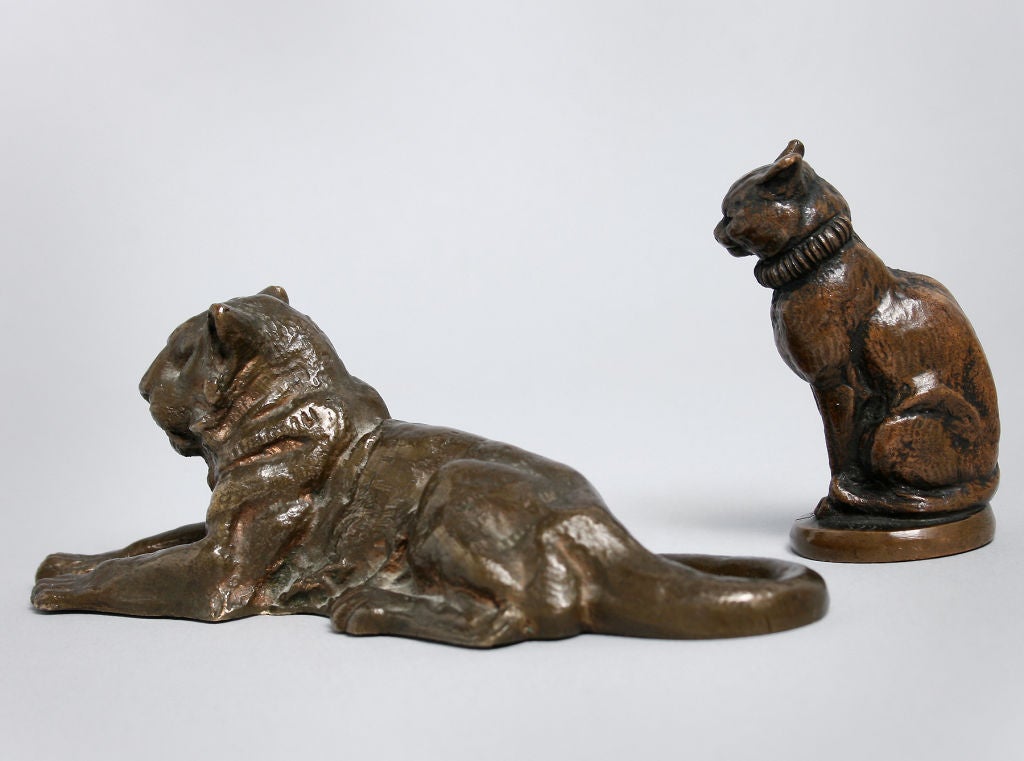 These are both wonderfully modeled pieces capturing the essence of the feline animal. The Tiffany Studios Lion measures  5