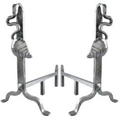 Pair of Wrought Iron Andirons with a Foliate Motif