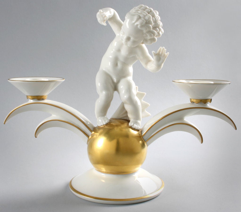 Pair of Art Deco Hutschenreuther Cherub Candelabra