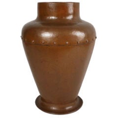 Large Early Gustav Stickley Hand Hammered Copper Vase