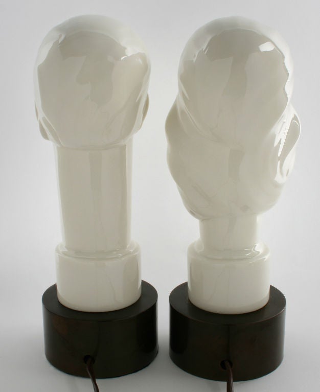 American Porcelain Lenox  Art Deco Lamps of a Man and Woman
