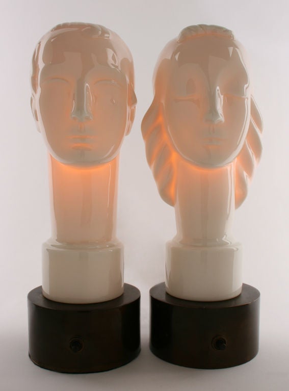 Porcelain Lenox  Art Deco Lamps of a Man and Woman 1