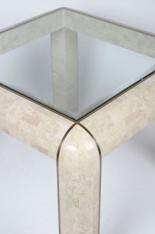 Tessellated Coral  game table with brass inlay