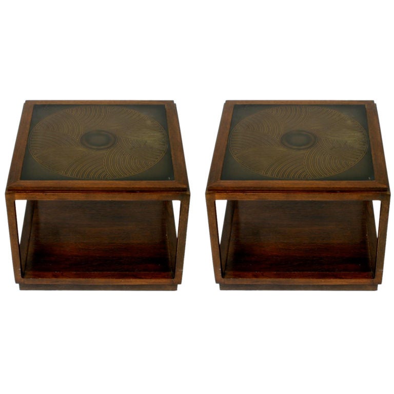 Pair of Baker tables with bronze tops