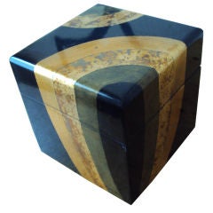 Art Deco Revival Lacquer Box In Black, Gold and Bronze Lacquer