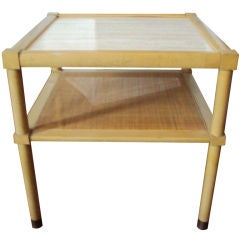 Pair of 1950's Bleached Mahogany end tables with travertine tops