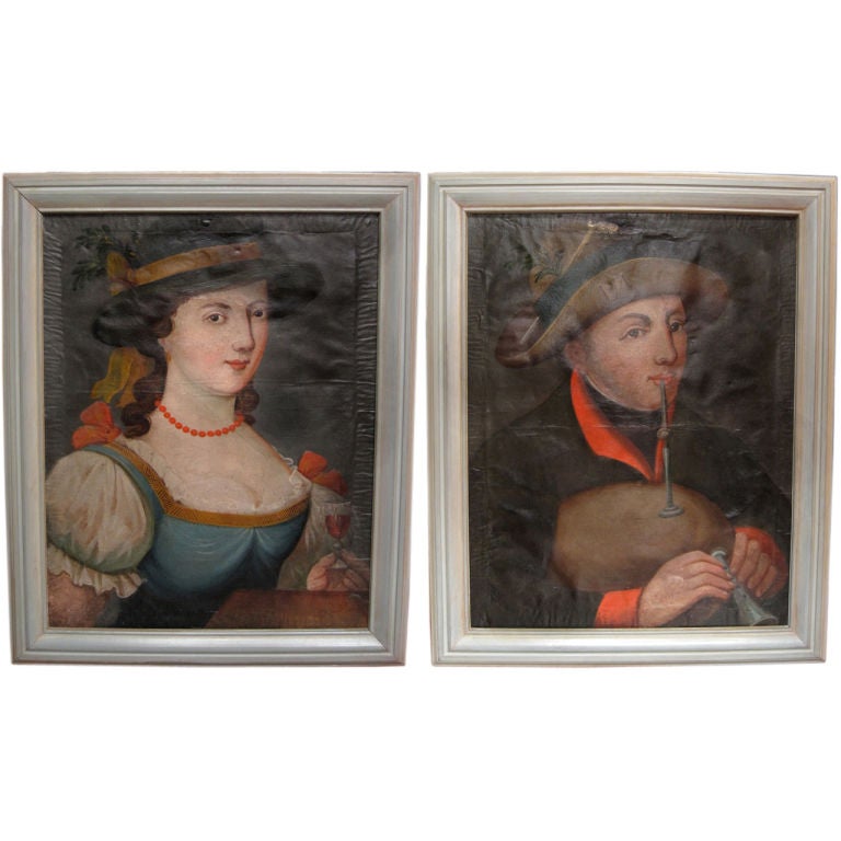 Pair of 18th c. Provencal Portraits For Sale