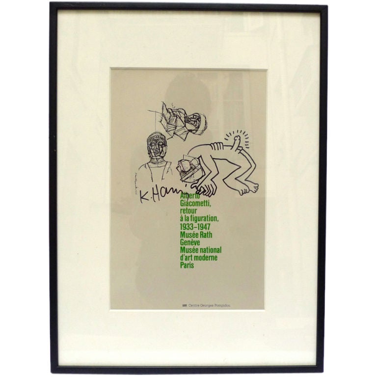 Original KEITH HARING drawing on Giacometti catalog cover For Sale