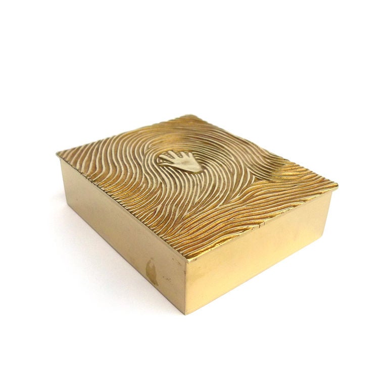 LINE VAUTRIN "Handprint", gilded bronze box