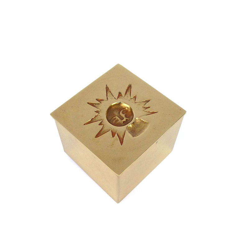 Rare LINE VAUTRIN "The Sun & The Moon" gilded bronze box