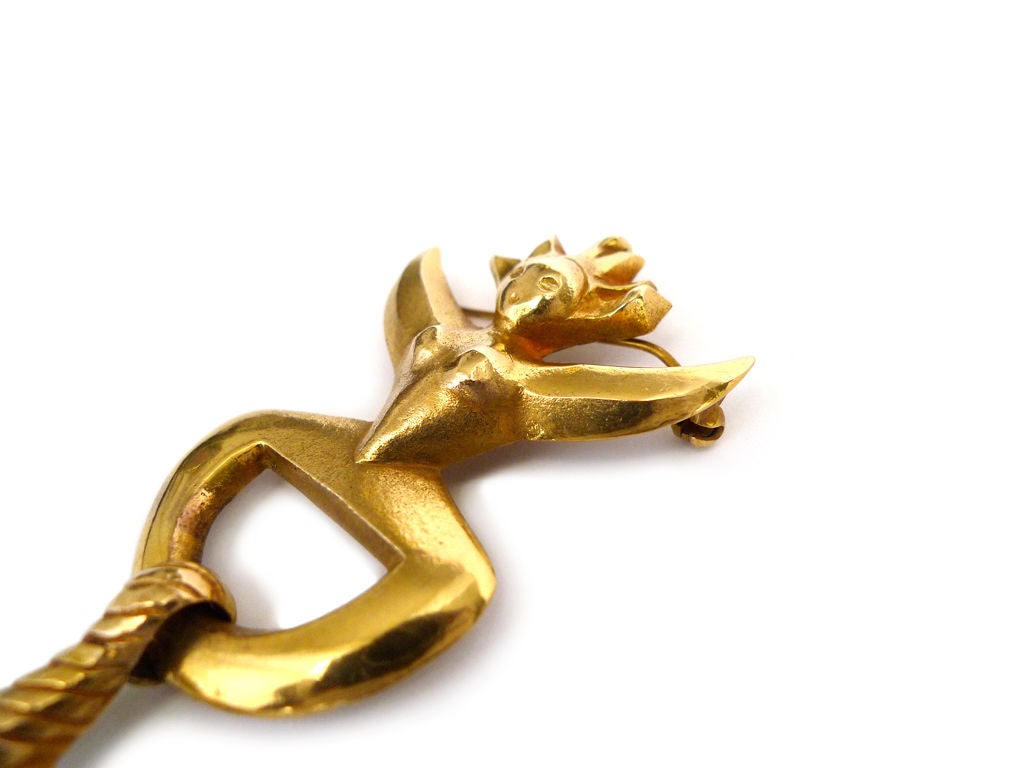 A gilded bronze brooch signed Line Vautrin. Certificate of Authencity by Vautrin's daughter Laure Bonnaud-Vautrin