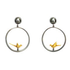 "LOVE BIRDS" gilt metal earrings by LINE VAUTRIN