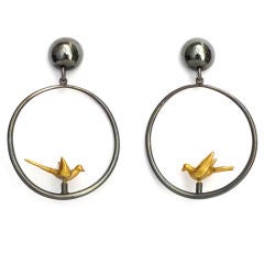 "LOVE BIRDS" gilt metal earrings by LINE VAUTRIN