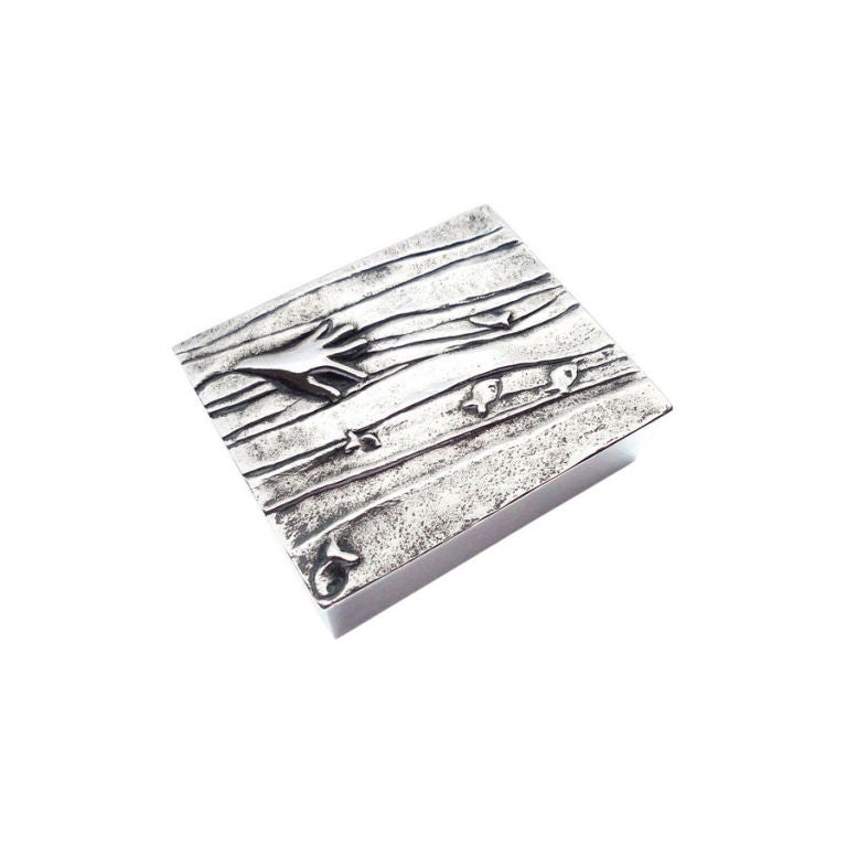 LINE VAUTRIN "The Hand With Fish" silvered bronze box For Sale