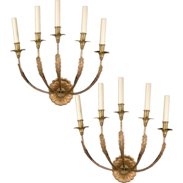 Five light sconces (pair) For Sale