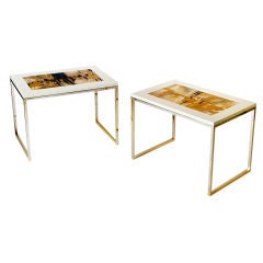 Horn and lacquered side tables with brass legs
