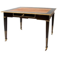 Exquisite Black Writing Desk with Gold Leaf Trim and Leather Top