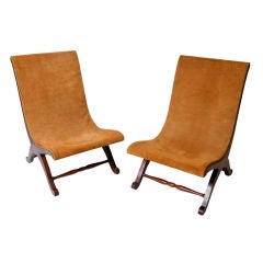 Pair of Camel colored Suede Low Lounge Chairs