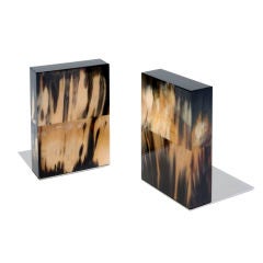 Vintage Gorgeous Set of Horn and Black Lacquer Bookends