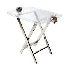 Lucite and Chrome Bar Table/Tray with Panther Heads