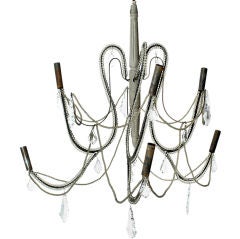 Beautiful French Chandelier with Wood, Crystals and Beading