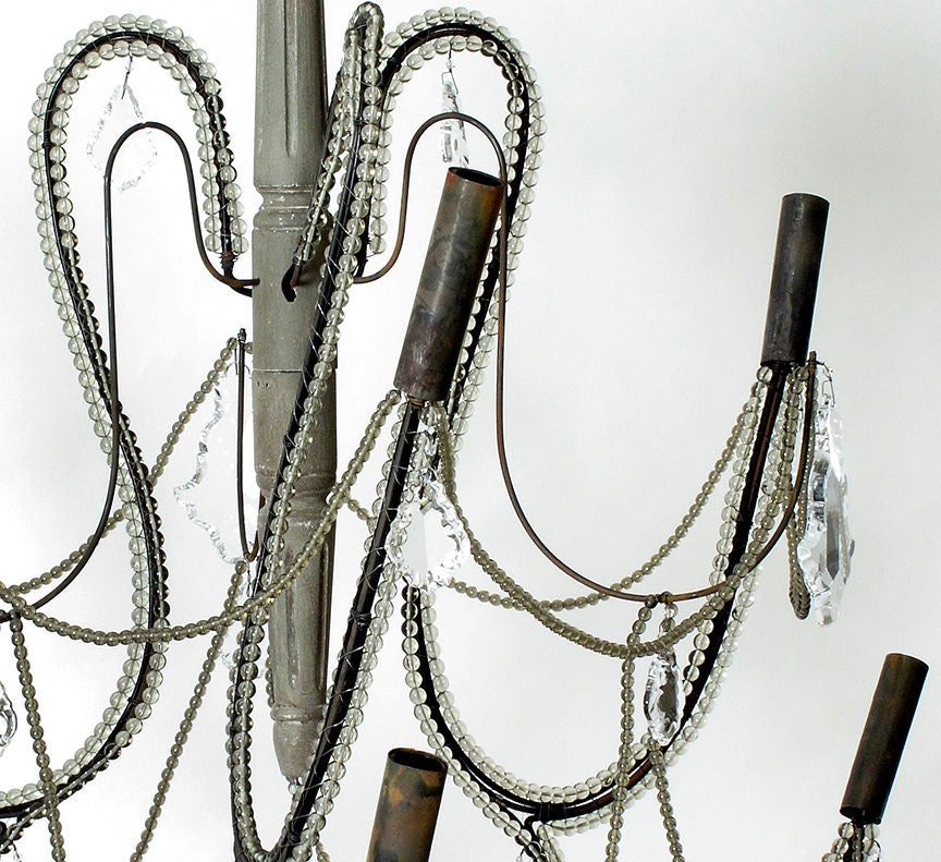 Beautiful French Chandelier with Wood, Crystals and Beading