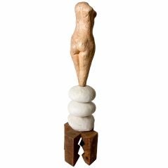 Gorgeous Carved Wood Nude Sculpture with Plaster and Wood Base