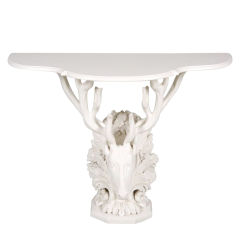 Vintage White Lacquered Wood Stag Console Table