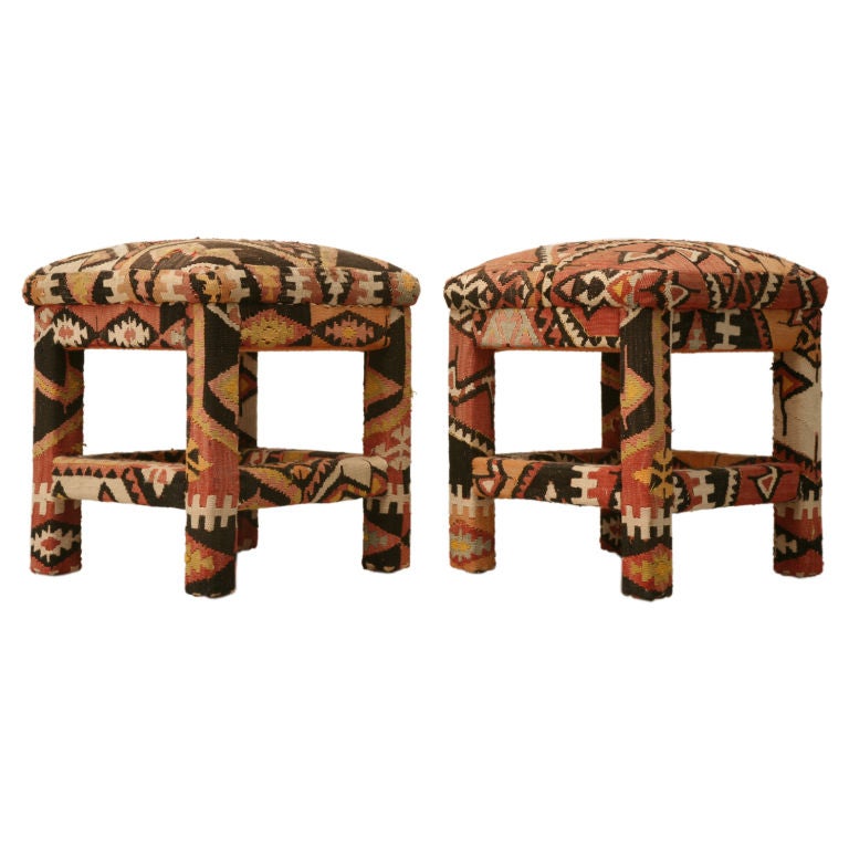 c.1970 Pair of Kilim Upholstered Stools by Karl Mann