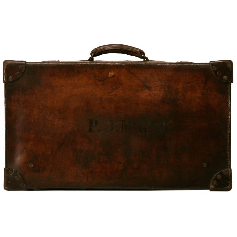 c.1900 Antique Irish Leather Suitcase