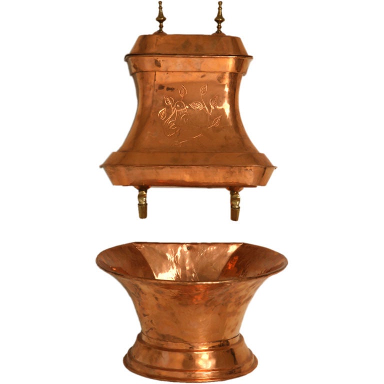 c.1780 Original French Copper Lavabo w/Brass Accents