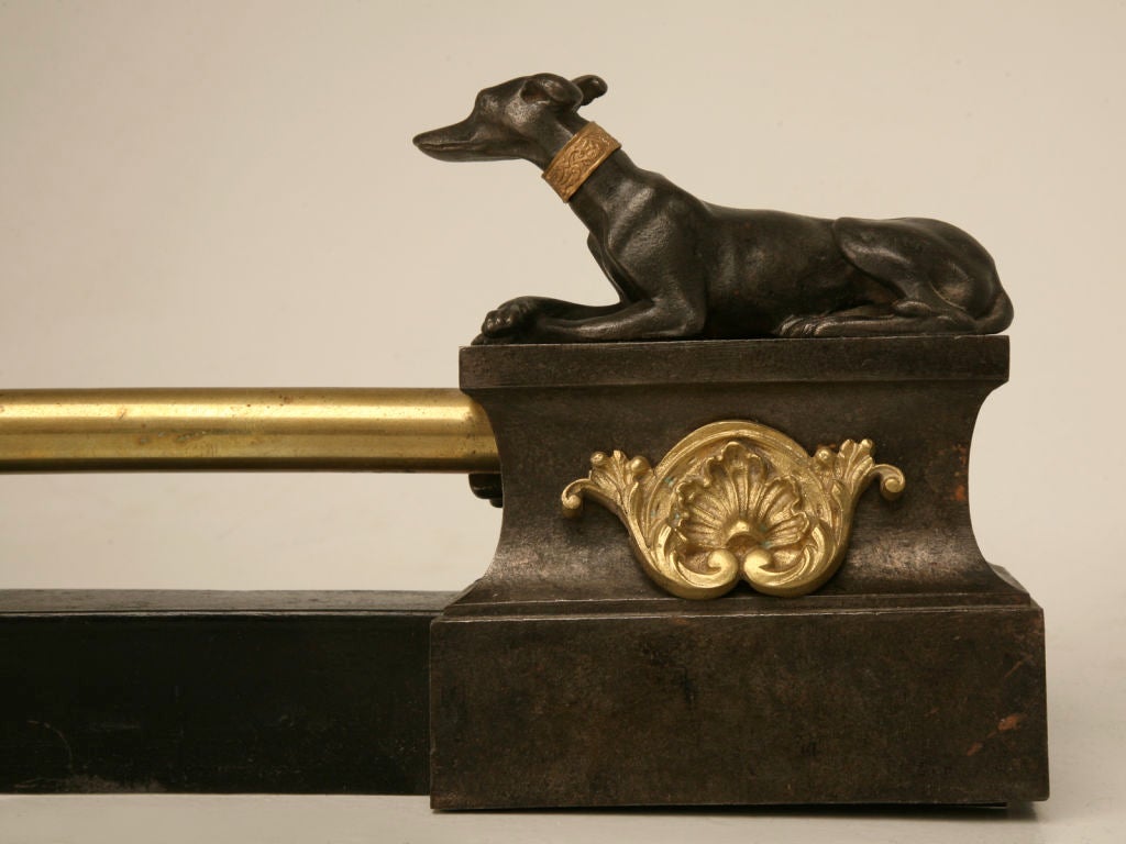 Adjustable vintage French fireplace fender fragment with dogs--a great accessory even on a bookshelf. Who doesn't appreciate the opportunity to decorate a home with the classic good taste of dog or animal related objets. This is a fine example of