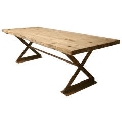 Antique Rustic Steel & French White Oak Farm Table