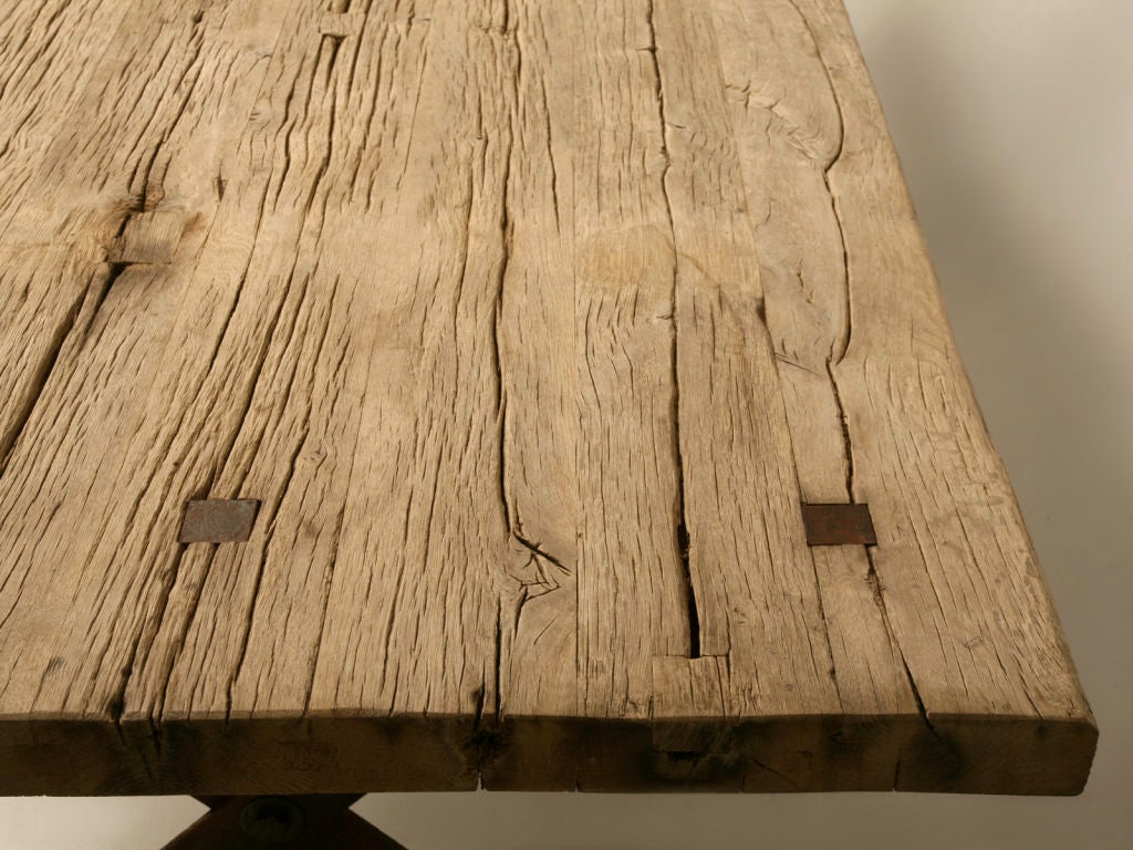 20th Century Rustic Steel & French White Oak Farm Table